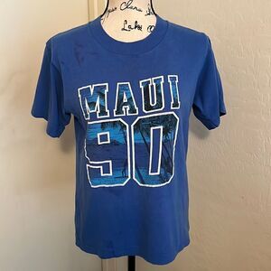 Vintage Maui 90 Blue Graphic Design Shirt Casual
